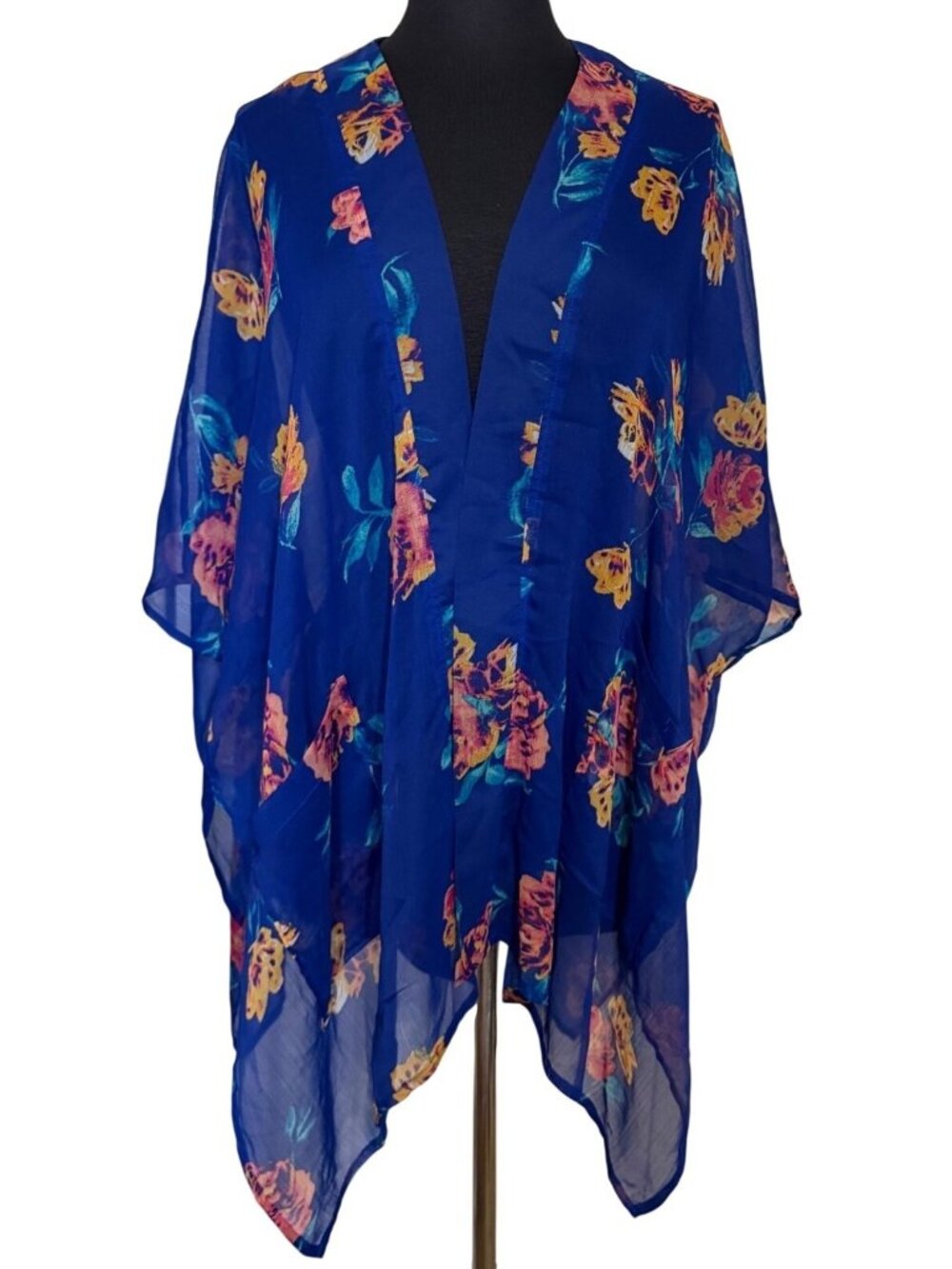 Arizona Jean Company Blue Sheer Floral Kimono 100% Polyester Women's Size XS
